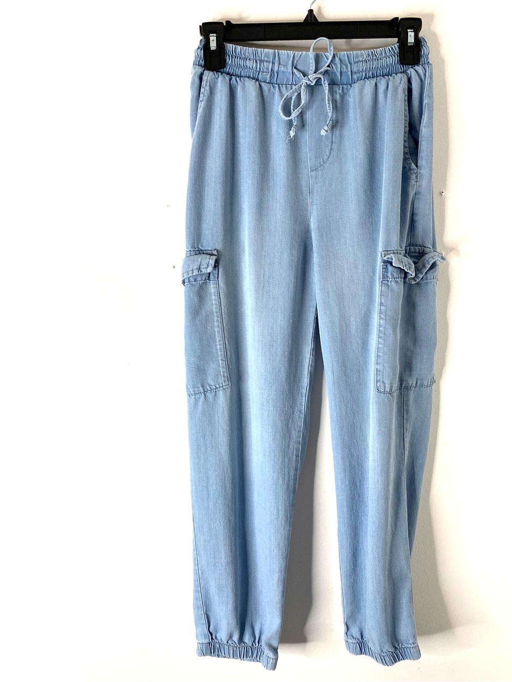 For The Republic Chambray Tencel Cargo Jogger Pants Drawstring Blue